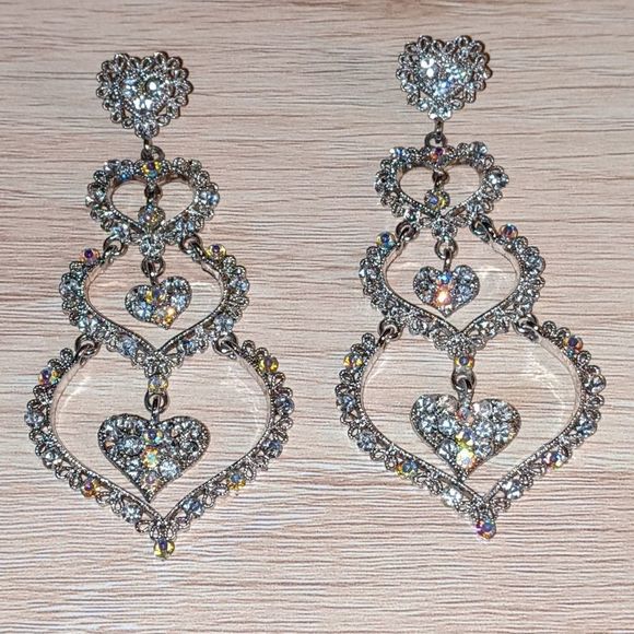 Jewelry - Crystal Rhinestone Heart Chandelier Earrings